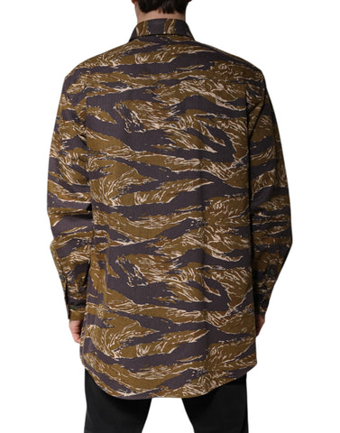 Brown Leopard Cotton Collared Coat Jacket
