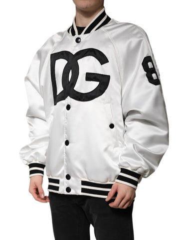 White DG Logo Polyester Jersey Bomber Jacket