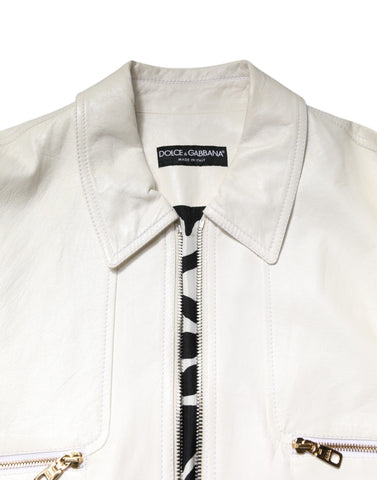White Collared Full Zip Biker Coat Jacket