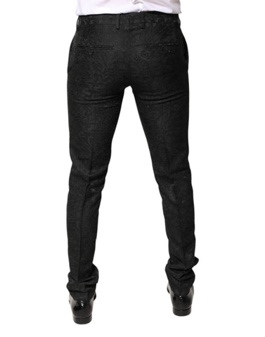 Black Floral Jacquard Mid Waist Dress Pants