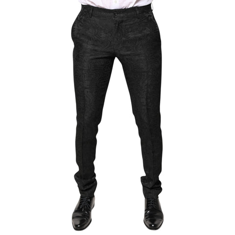 Black Floral Jacquard Mid Waist Dress Pants