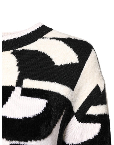 White Black Logo Print Women Pullover Sweater