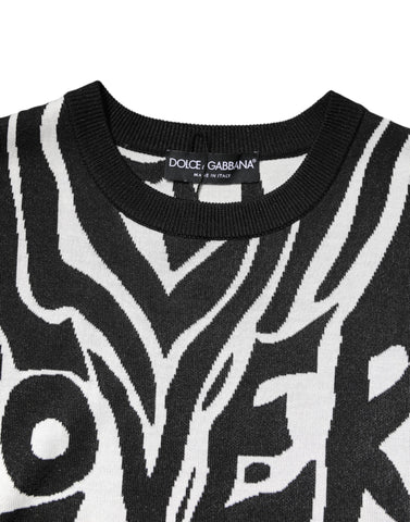 Black White Print Women Pullover Sweater