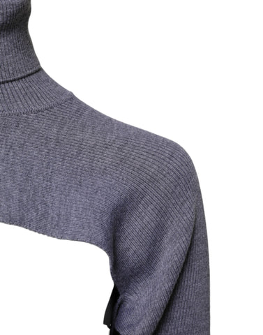 Gray Wool Knit Turtleneck Cropped Top Sweater
