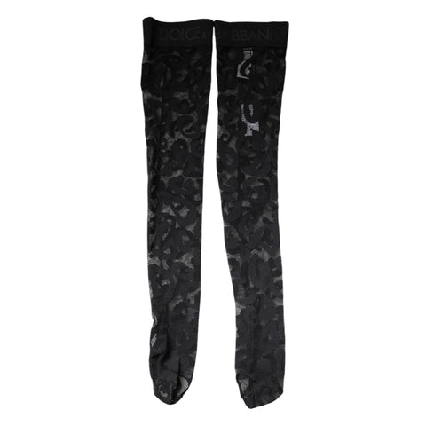 Black Floral Lace Cotton Stretch Stockings Socks