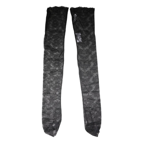 Black Floral Lace Cotton Stretch Stockings Socks