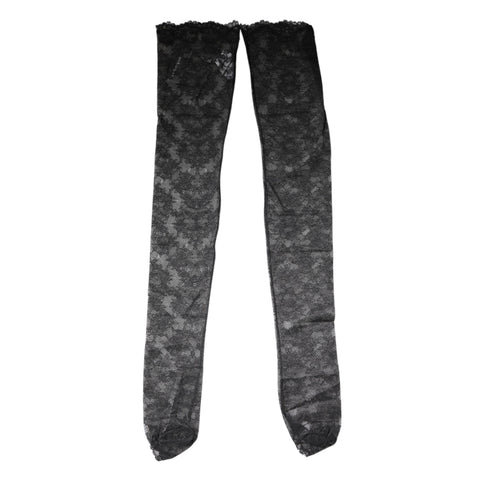 Black Floral Lace Cotton Stretch Stockings Socks