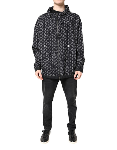 Black Heart Print Hooded Windbreaker Jacket