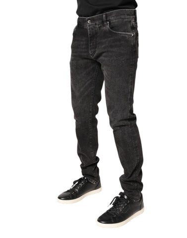 Gray Washed Cotton Skinny Denim Jeans