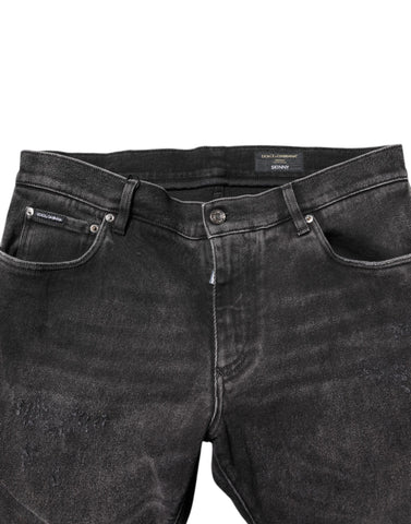 Gray Washed Cotton Skinny Denim Jeans