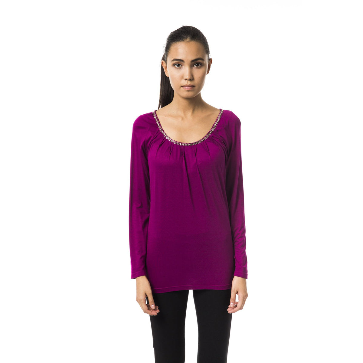 Jag Couture London Byblos B2BGD74330572_331Magenta Bis fashion accessory in vibrant magenta color, detailed fabric texture visible.