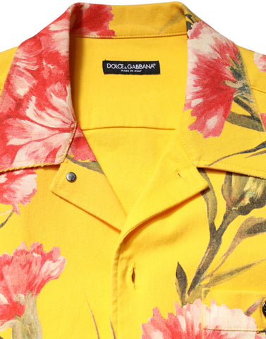 Yellow Floral Men Button Down Casual Shirt
