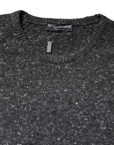 Gray Wool Knitted Round Neck Pullover Sweater