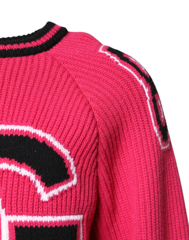 Pink Cotton Logo Print Knit Pullover Sweater
