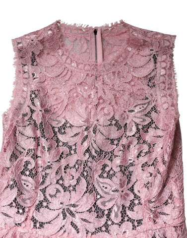 Pink Floral Lace Sleeveless Sheath Dress