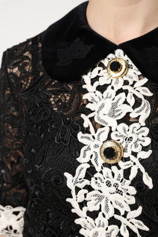 Black Floral Lace Embellished Mini Dress