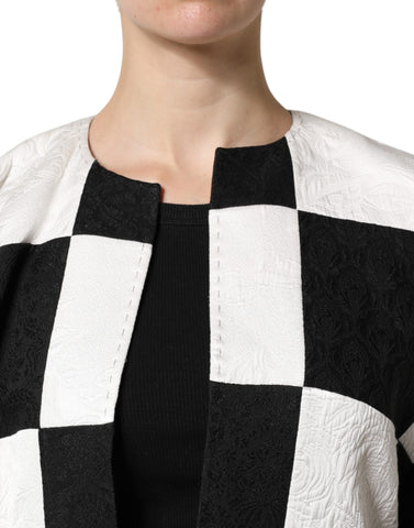 White Black Patchwork Jacquard Blazer Jacket