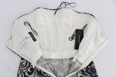White Floral Lace Silk Corset Maxi Dress