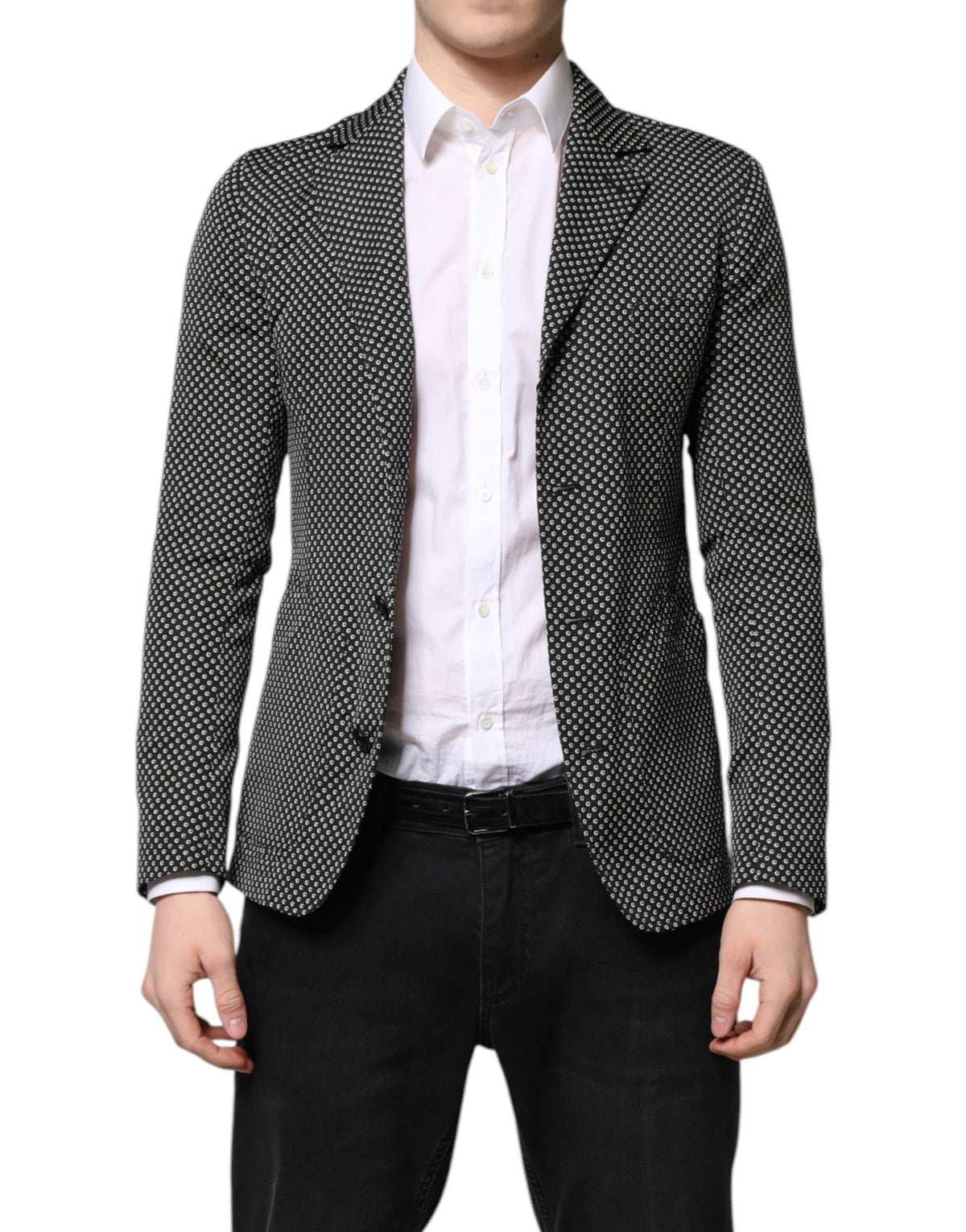 Dark Gray White Patterned Men Suit Coat Blazer