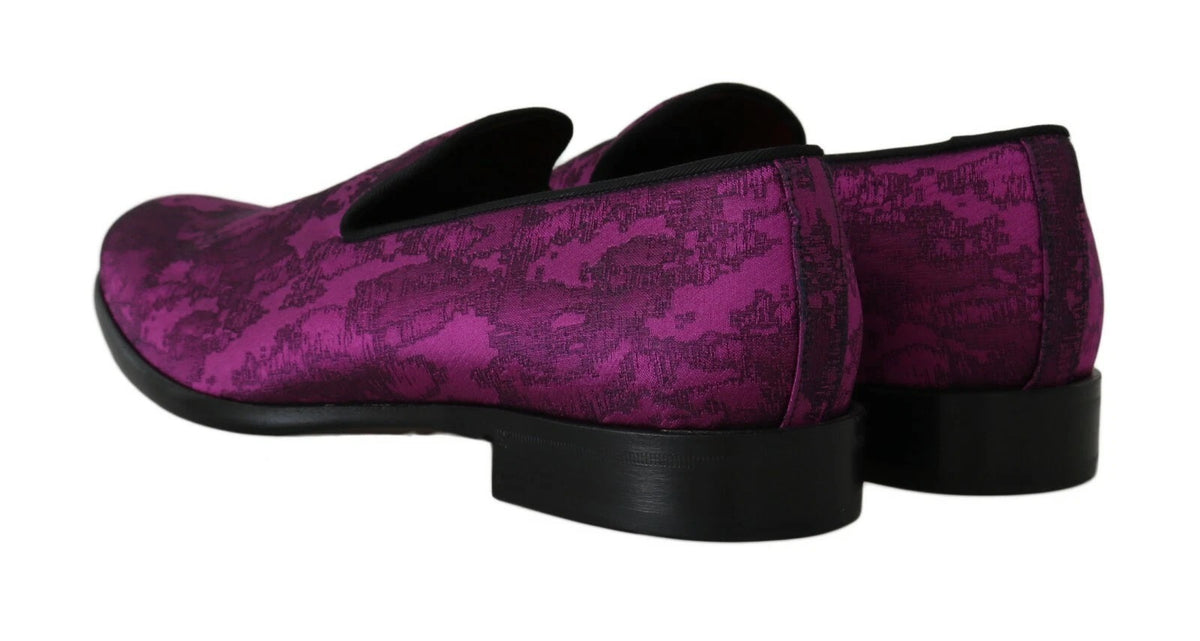Purple Jacquard loafers dress shoes by Dolce & Gabbana, stylish formal footwear with intricate woven pattern.