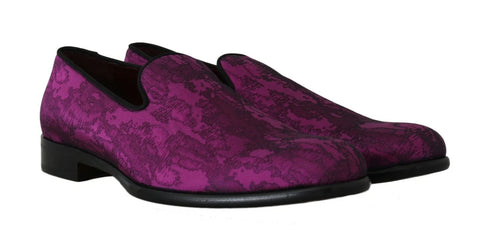 Purple jacquard loafers dress shoes by Dolce & Gabbana, stylish formal footwear with intricate woven pattern.