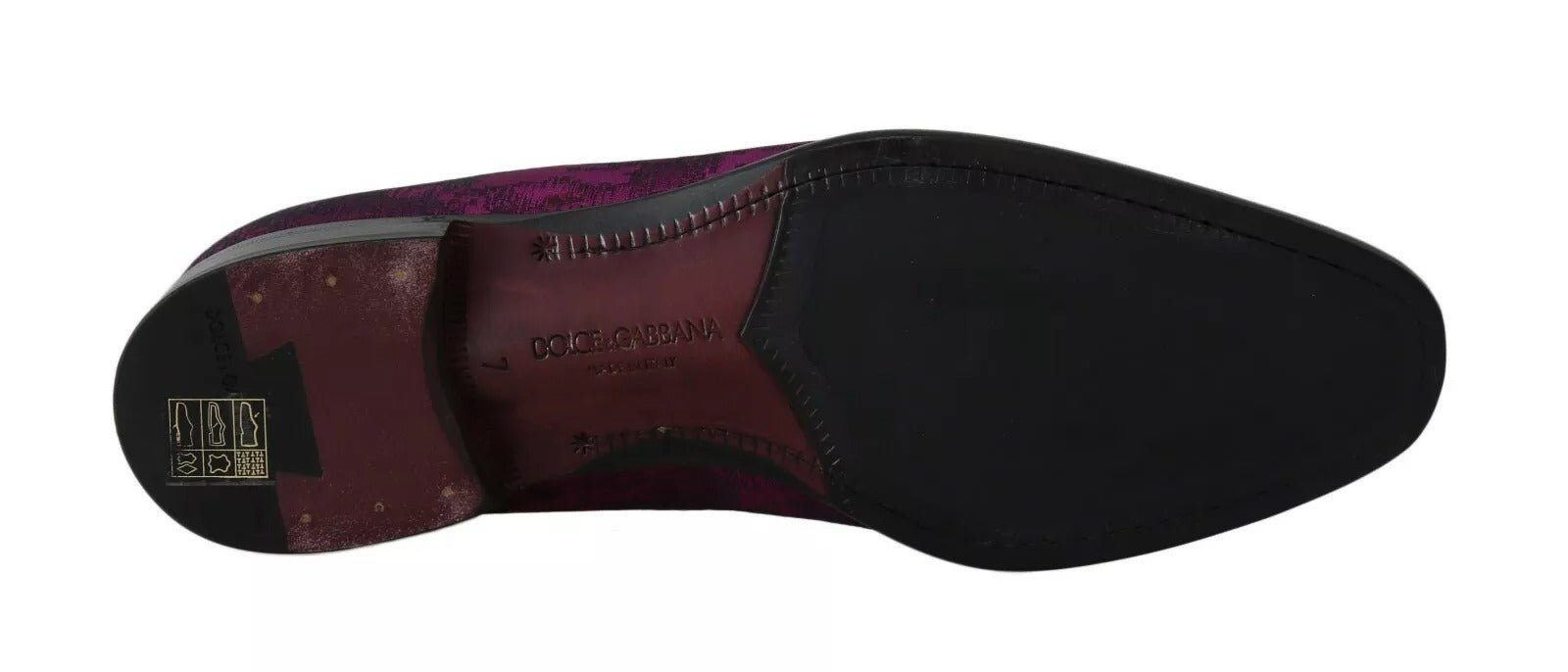 Purple jacquard loafers dress formal shoes by Dolce & Gabbana, featuring elegant pattern and sleek design for sophisticated style.