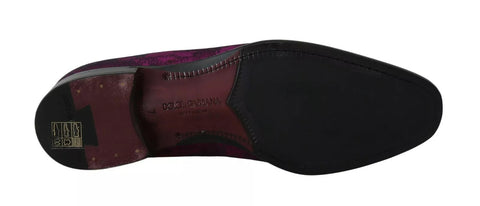 Purple jacquard loafers dress formal shoes by Dolce & Gabbana, featuring elegant pattern and sleek design for sophisticated style.