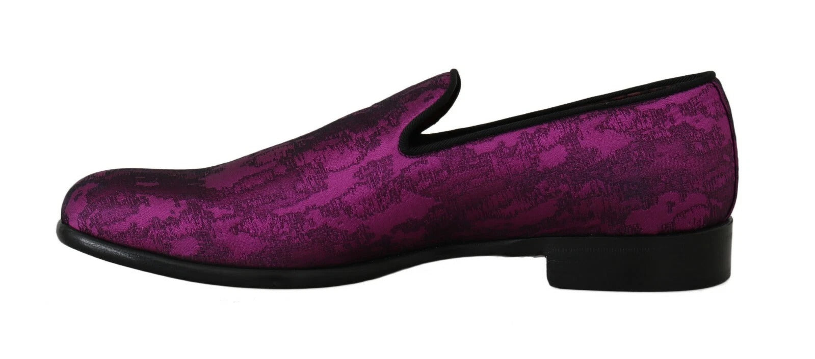 Purple jacquard loafers dress shoes by Dolce & Gabbana, formal slip-on footwear with intricate woven pattern and sleek design.