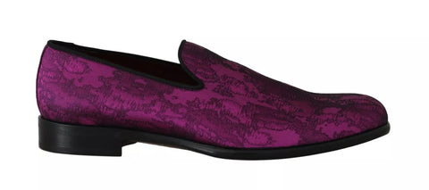 Purple Jacquard Dolce & Gabbana loafers dress formal shoes with intricate pattern and sleek design, perfect for elegant occasions.