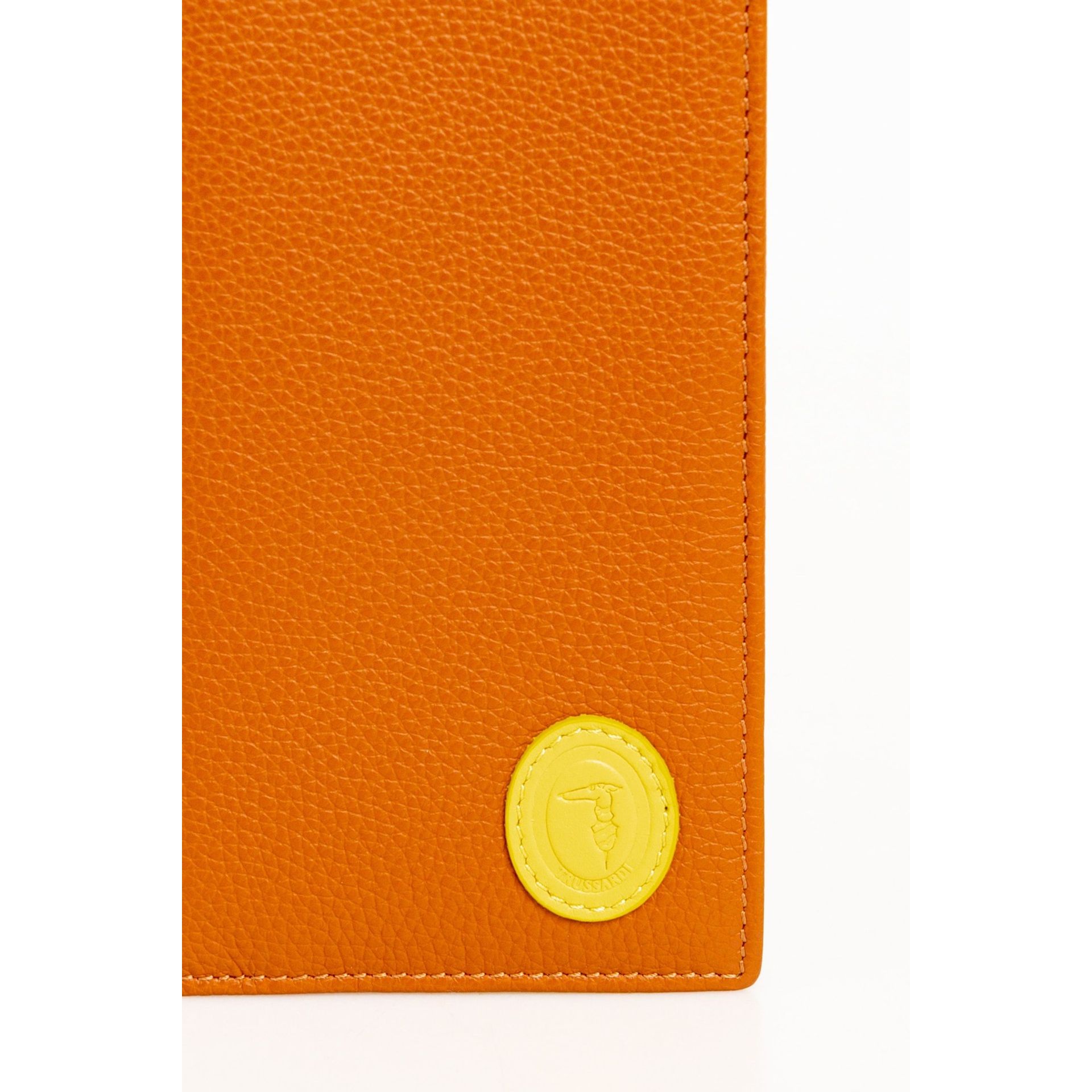 Yellow leather handbag by Trussardi, featuring a structured design with gold-tone hardware, from Jag Couture London - New York.