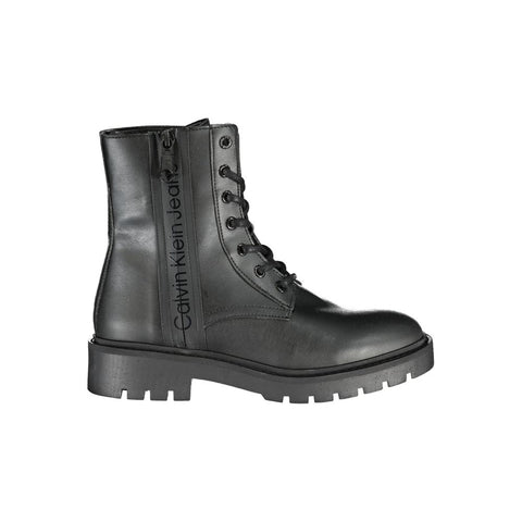 Black Polyurethane Women Ankle Boot
