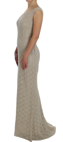 Beige Ricamo Cutout Cotton Sheath Dress