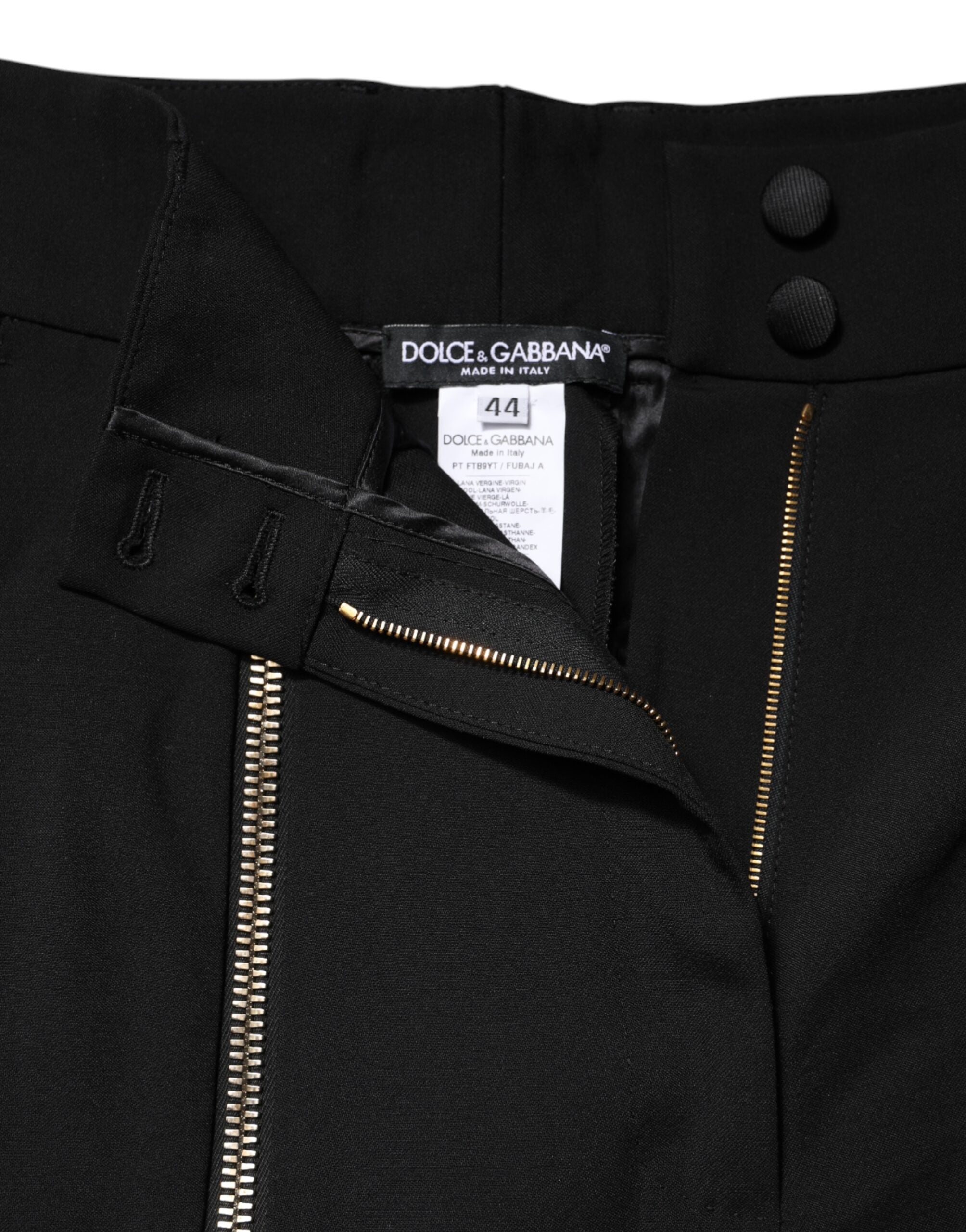 Black Wool High Waist Zipper Tapered Pants