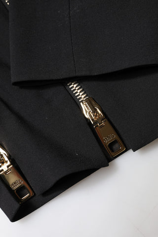 Black Wool High Waist Zipper Tapered Pants