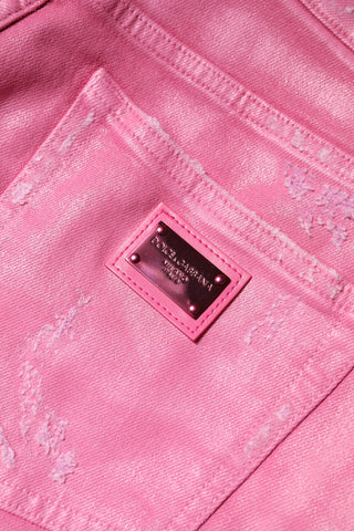 Pink Tattered Mid Waist Tapered Denim Jeans