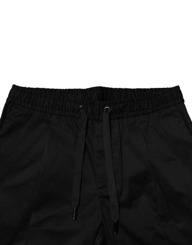 Black Cotton Mid Waist Jogger Pants