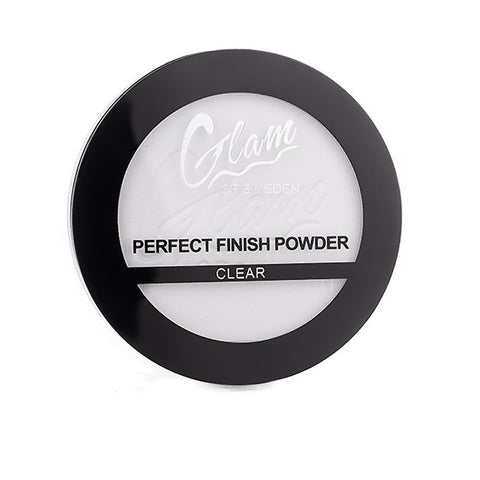Glam Of Sweden Perfect Finish Powder 8g in a sleek compact, with a mirror and puff for a smooth, matte finish.