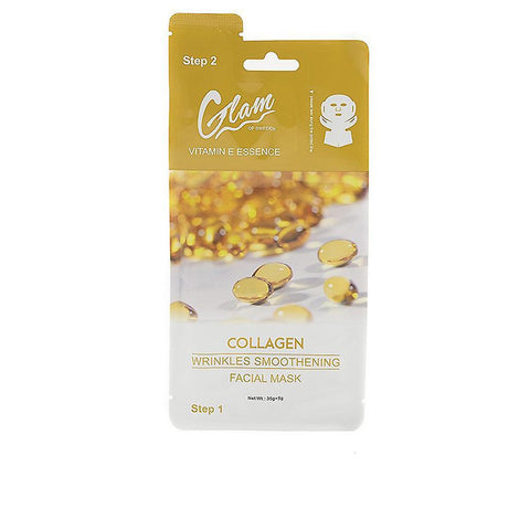 Jag Couture London collagen facial mask from Glam Of Sweden, Collagen Facil 35g, moisturizing skincare product in a white sachet.