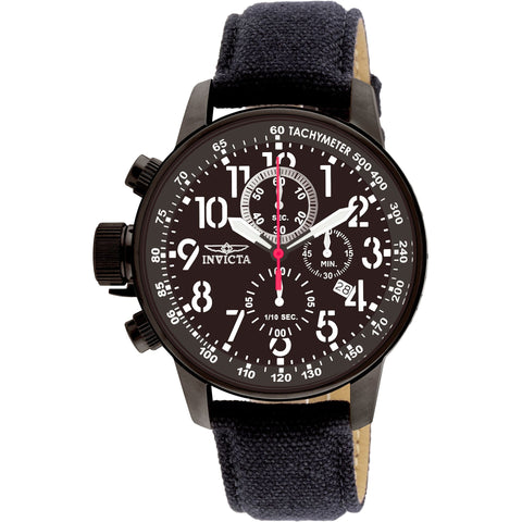 Invicta X093_1517 watch by Jag Couture London New York, close-up of black dial with silver accents and stainless steel band.