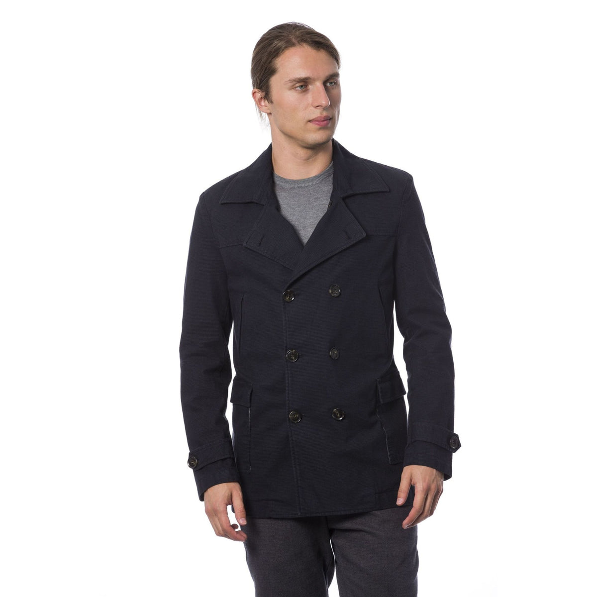 Jag Couture London New York Verri GFS01002T0023_V79BLU clothing with blue fabric and detailed design, displayed on a hanger.