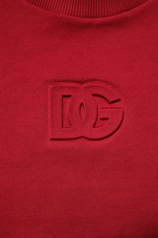 Red Embossed Logo Cotton Crew Neck Sweater