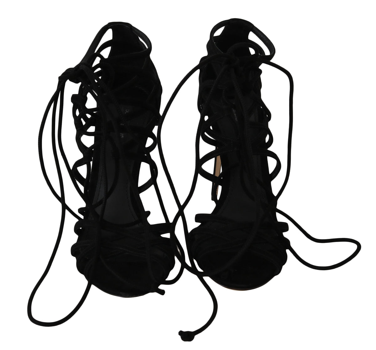 Black suede strap stilettos sandals by Dolce & Gabbana with sleek high heels and elegant design.