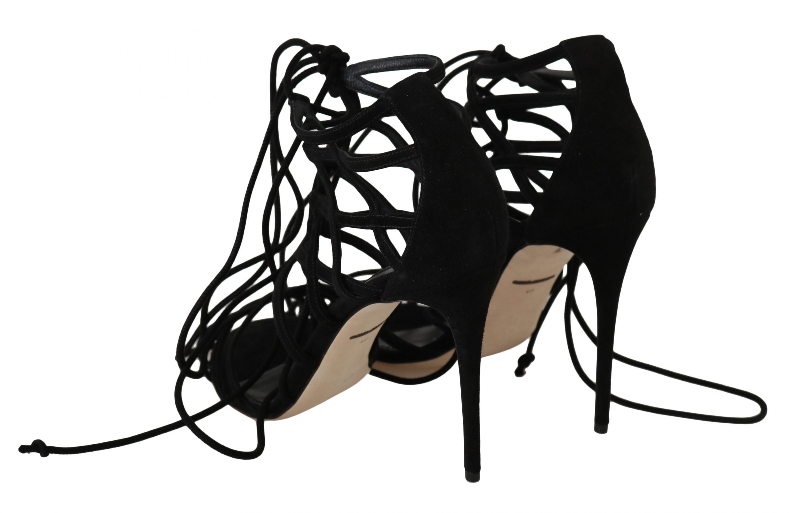 Black suede strap stilettos sandals by Dolce & Gabbana with high heels and sleek design.