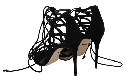 Black suede strap stilettos sandals by Dolce & Gabbana with high heels and sleek design.