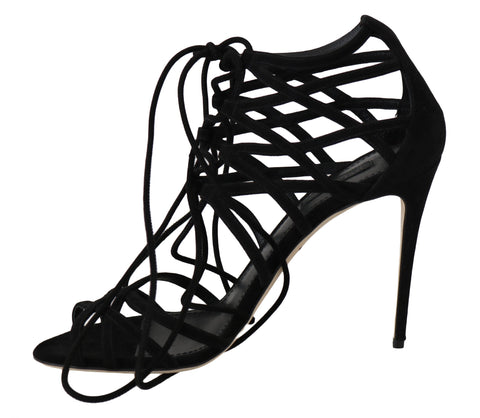 Black suede strap stilettos sandals by Dolce & Gabbana with high heels and sleek design.