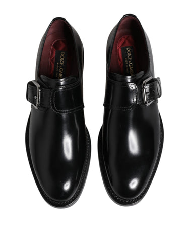 Black Leather Monk Strap Derby Formal Shoes