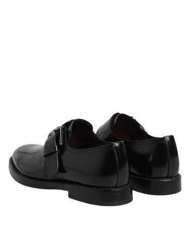 Black Leather Monk Strap Derby Formal Shoes