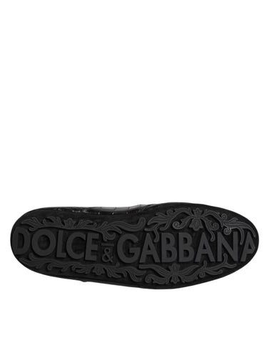 Black Exotic Leather Low Top Sneakers Shoes