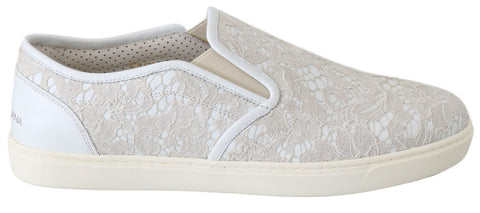 White leather lace slip-on loafers shoes by Dolce & Gabbana with sleek design and classic style.