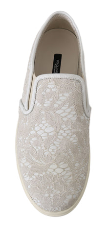 White leather lace slip-on loafers shoes by Dolce & Gabbana with sleek design and classic style.